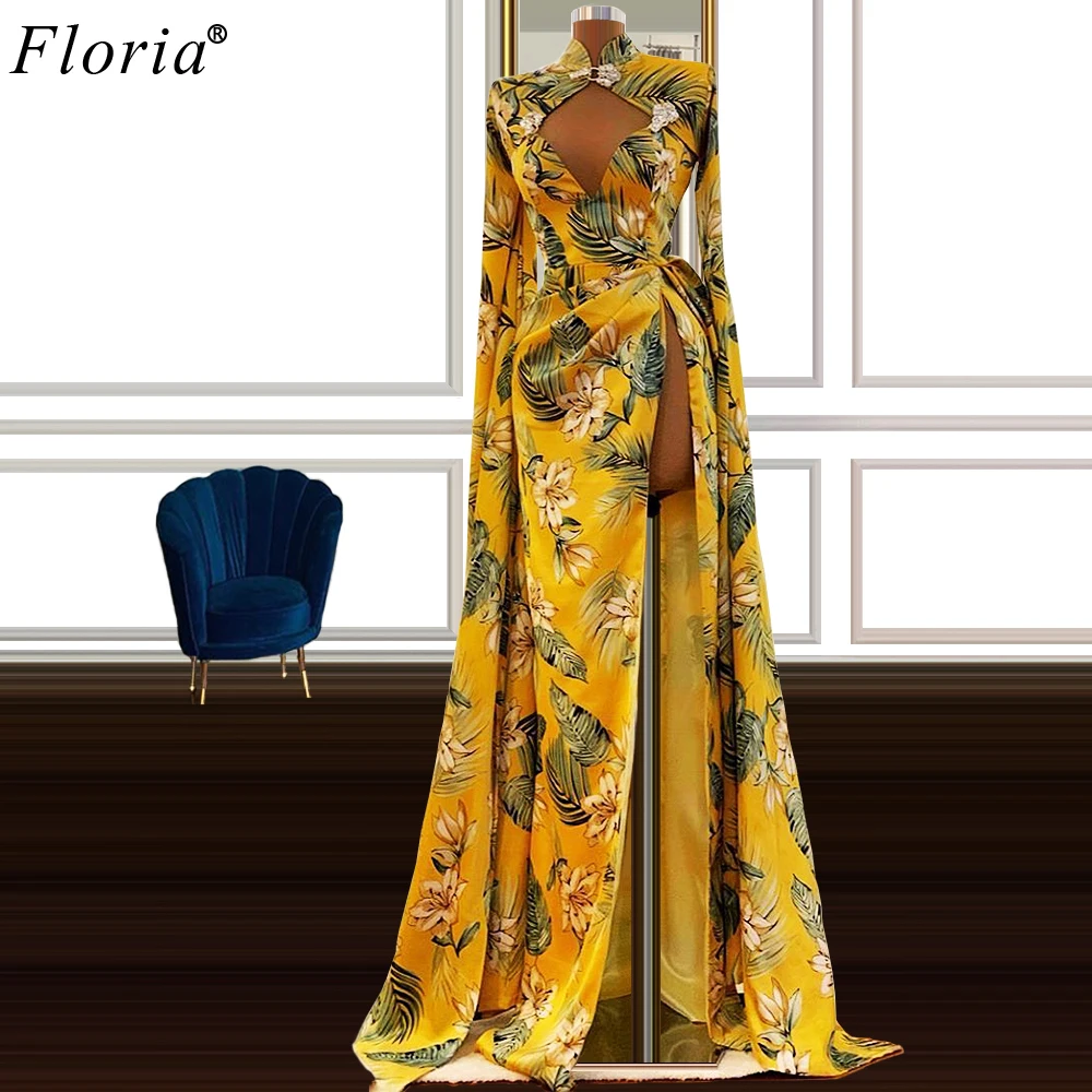 Цветочные платья знаменитостей Boho 2020 с длинными рукавами Красные ковровые для