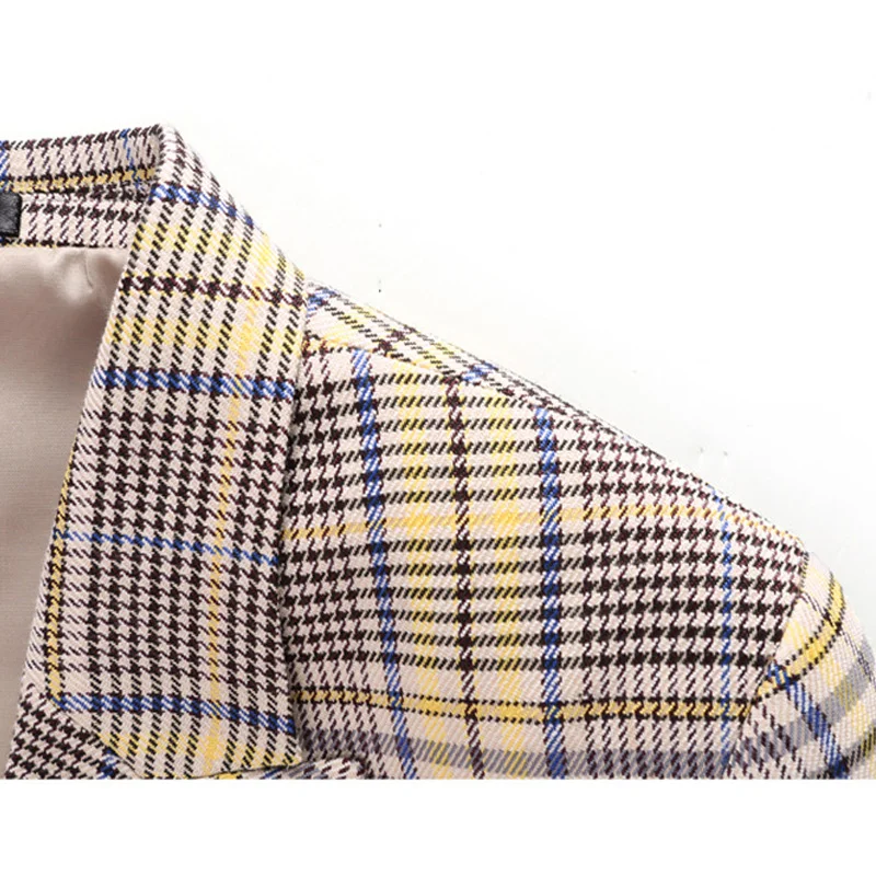 Модный двубортный костюм для мужчин 2020 клетчатая одежда в Корейском стиле