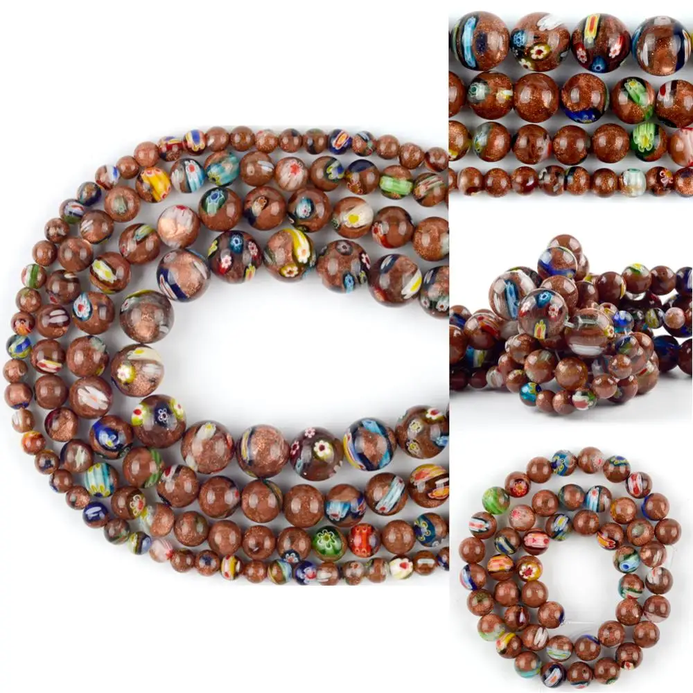 Натуральный миллефиори цветок золотой песчаник кость круглые промежуточные