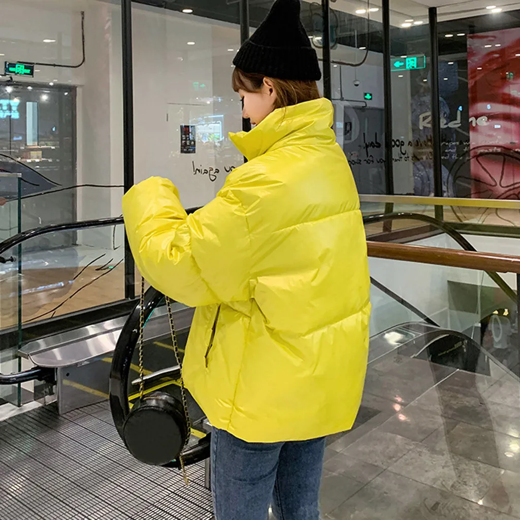 Корейский стиль 2019 зимняя женская куртка со стоячим воротником однотонная