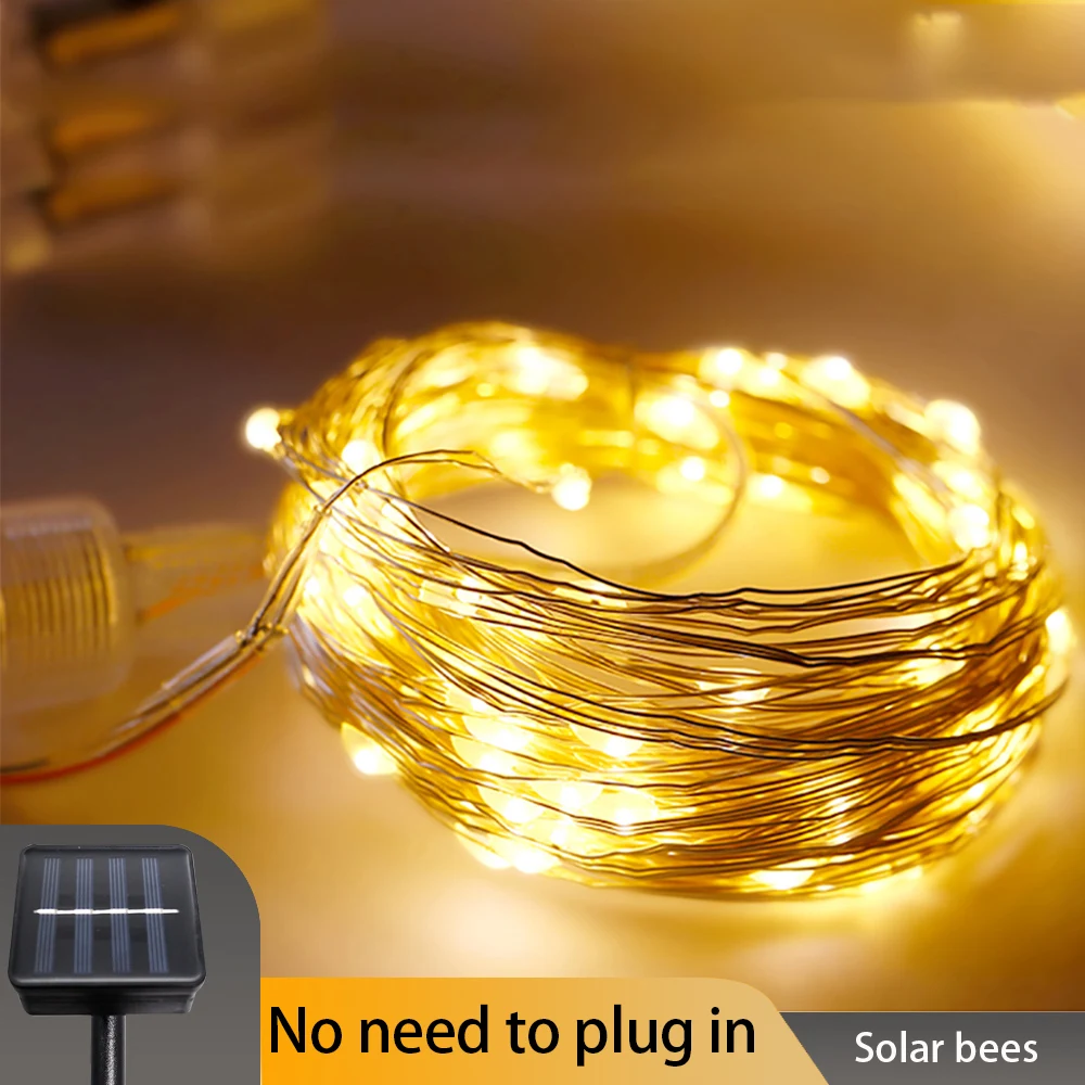 

Outdoor Solar String Light 33Feet 100 Led Fairy Light 8 Lighting Modes Waterproof Decoration Copper Wire Lights for Patio Yard T