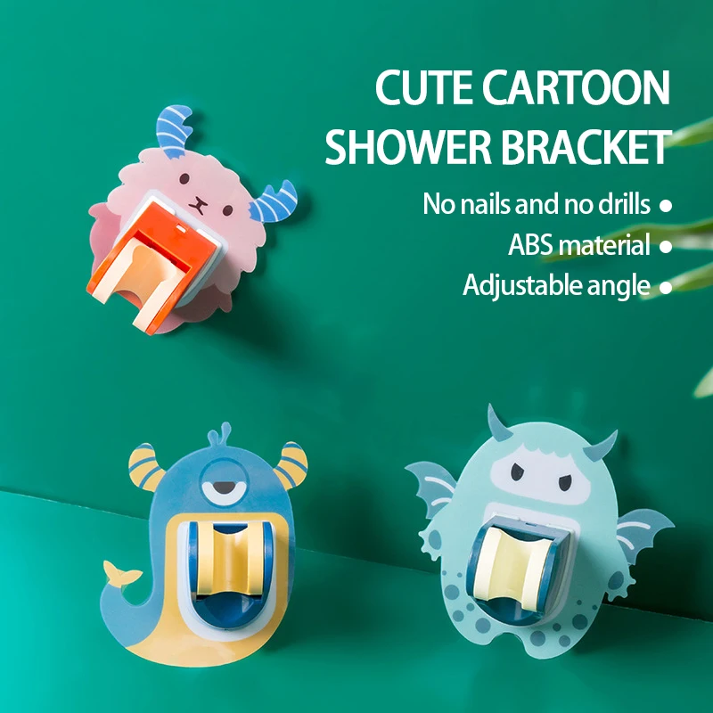 

Cute Cartoon Shower Clip Bathroom Seamless Hook Strong Applique Shower Bracket Free Punching Nozzle Frame Adjustable Frame