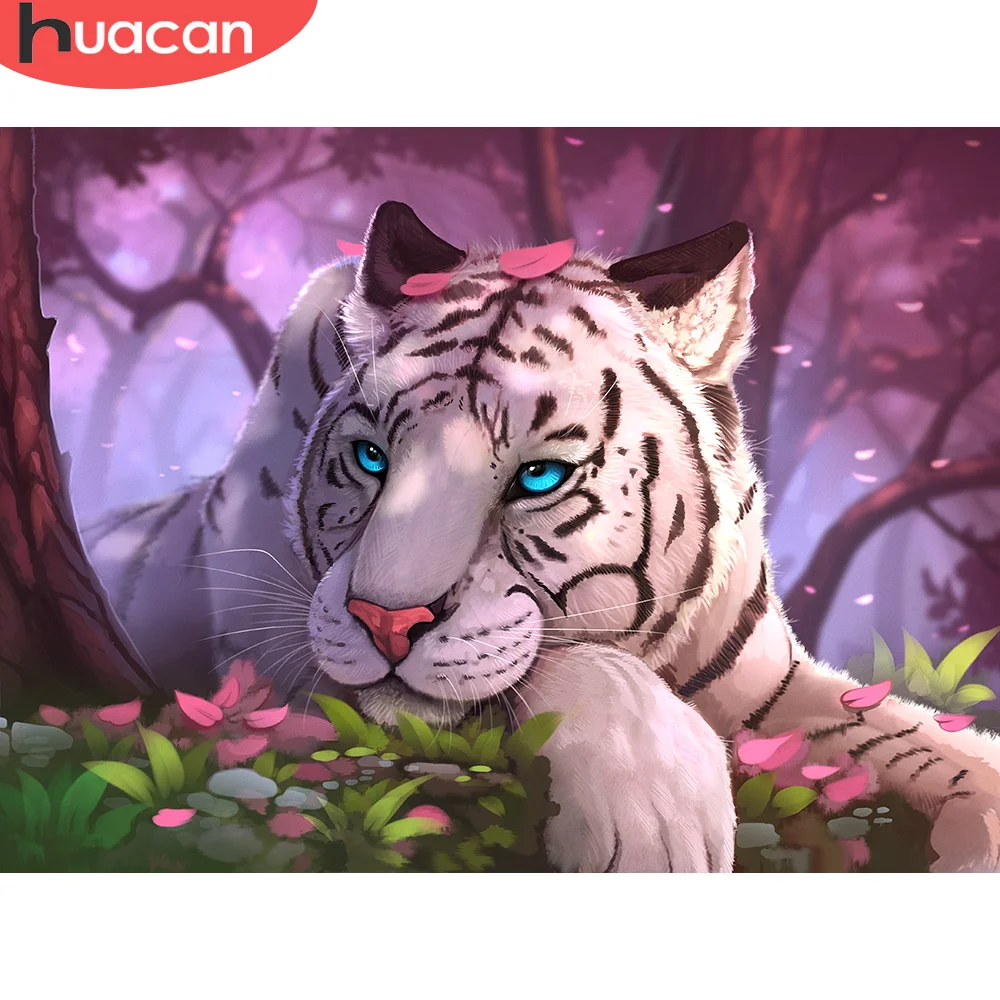 

HUACAN Painting By Numbers Tiger Animal Acrylic Paint By Numbers Flower Wall Art Picture Home Decoration 60x75cm DIY Gift
