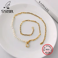 ssteel pearl necklace for women 925 sterling silver zircon geometric gold pendant necklaces collares mujer joyas fine jewelry