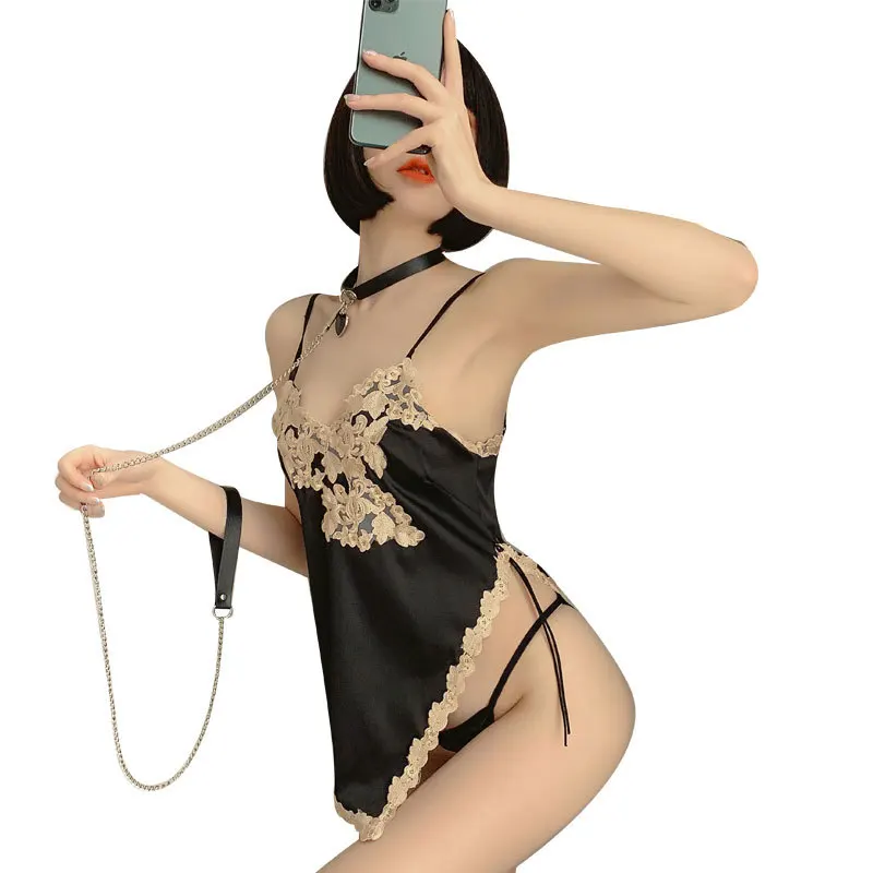 

Silk Pajamas for Women 2021 New Spring/Summer Slip Nightdress V-neck Sexy Short Skirt Thin Homewear lingerie porno erotic