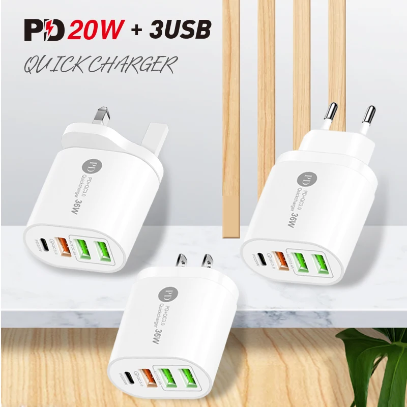 

36W Quick Charge 4.0 3.0 QC PD Charger 48W QC4.0 QC3.0 USB Type C Fast Charger for iPhone 11 X Xs 8 Xiaomi Phone PD Charger