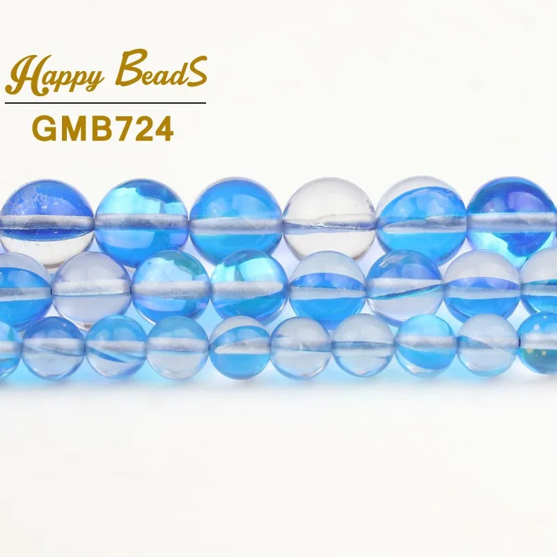 

Smooth Blue Flash Austrian Crystal Round Loose Spacer Beads For Jewelry Making Glitter MoonStone Diy Bracelet 6 8 10MM 15"Inches