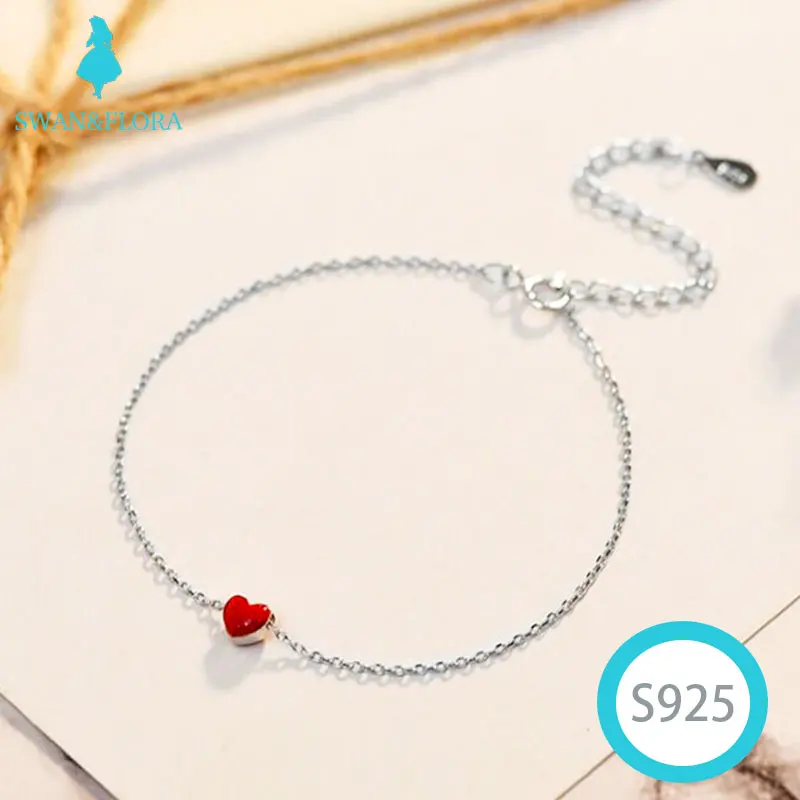 

925 Sterling Silver Bracelets RED HEART silver Women Fine silver 925 jewelry 925 silver