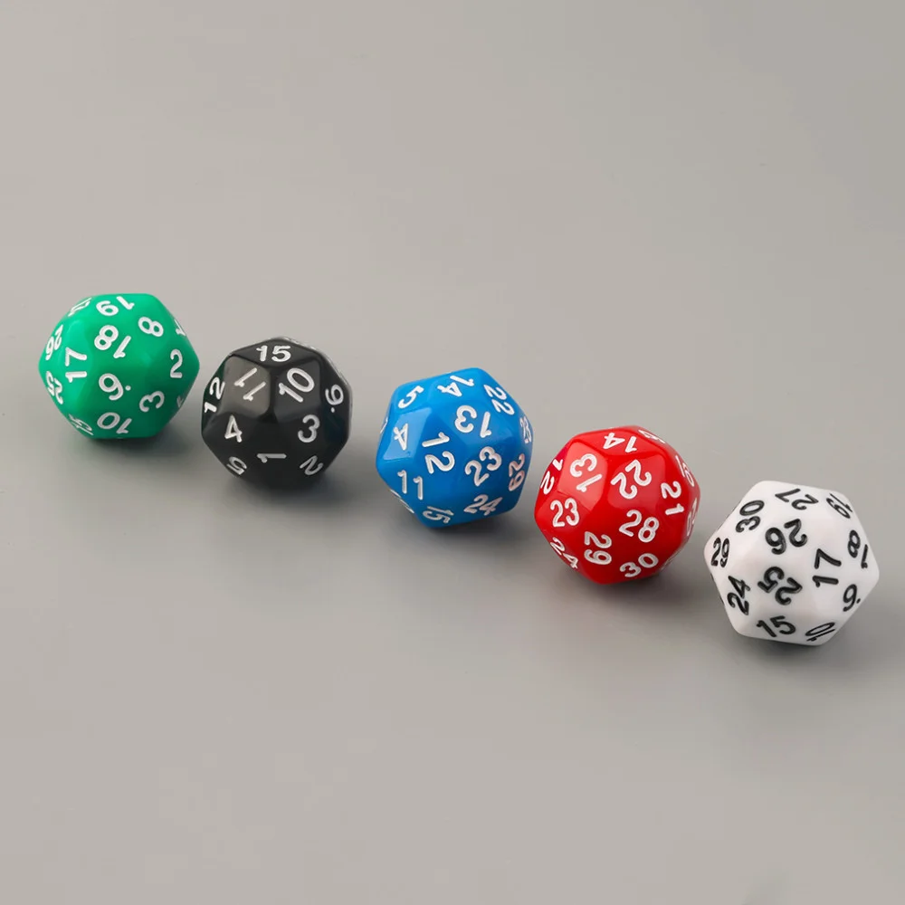 

Hot selling1PCS 25MM 30 sided Dice Plastic Cubes Dice black/white/red/purple/blue High Quality