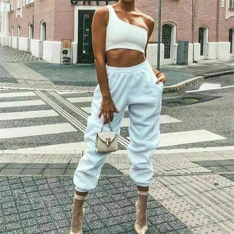 

2021 Women Casual Sport Pants Solid Running Jogger Pants Female Solid Tracksuit Elastic Waist Ladies Sweatpants Baggy Trousers