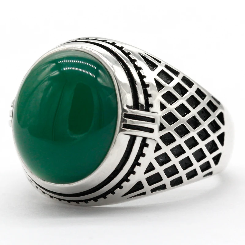 Мужское кольцо из серебра 925 пробы с натуральным агатом классическое в сетку