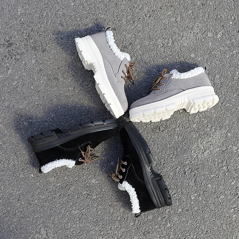fashion new Ankle boots Shoes Faux fur Warm Plush Winter Cross strap Female Shoes Casual Imitation suede Snow Boots grey black k858