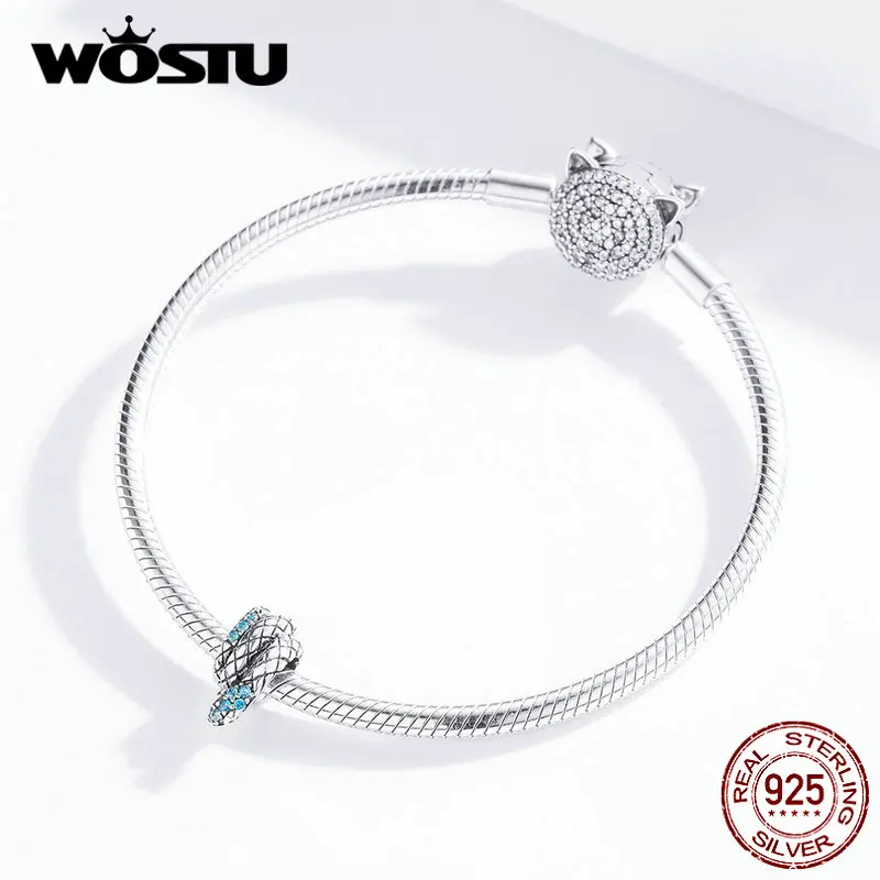 WOSTU, Ретро стиль, змеиная текстура, подвески, 925 пробы, серебро, подходит к оригинальному браслету, подвеске, ожерелье для женщин, хорошее ювелирное изделие, FIC1351