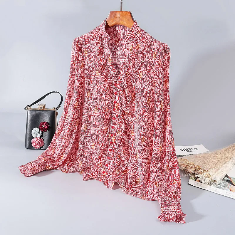 

New Shirts Floral stand collar wood ear silk shirt temperament in early spring 2020 women s fashion cardigan