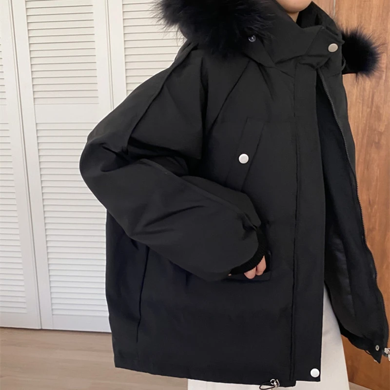 

Alien Kitty 2021 New Winter Women Faux Fur Collar Parkas Jackets Fashion Solid Hooded Thicken Warm Coat Female Outwear Tops