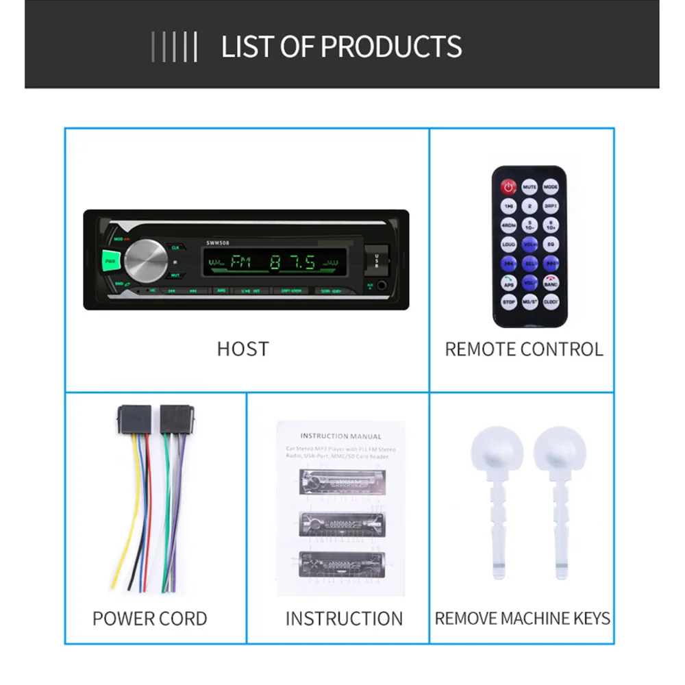 508BT Car Radio Bluetooth MP3 Player FM Stereo Crystal Audio Output USB Reader Classic Multiple Control | Автомобили и мотоциклы