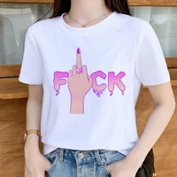 middle finger cartoon white top t shirt summer aesthetics graphic short sleeve polyester t shirts female camisetas verano mujer