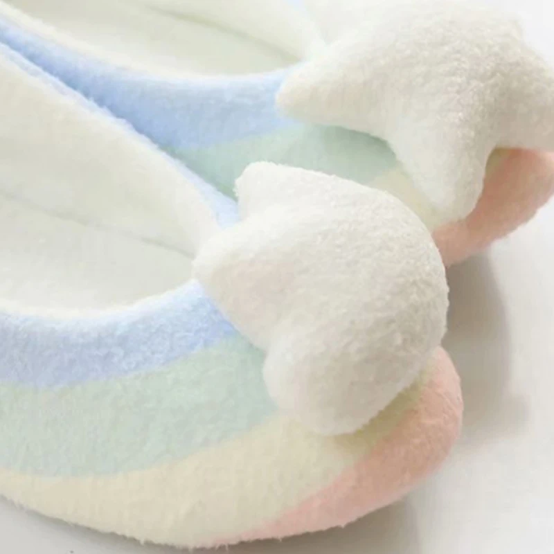 Soft Rainbow Stripe autumn and winter moon shoes Cloud Star soft bottom non slip bag and home slippers