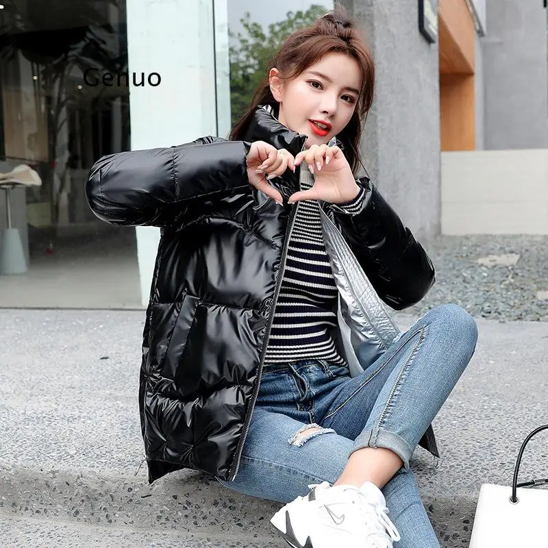 Bright Face Down Cotton Padded Coat Women 2021 Winter New Style Women's Bread Coat Stand-Up Collar Padded Jacket Women