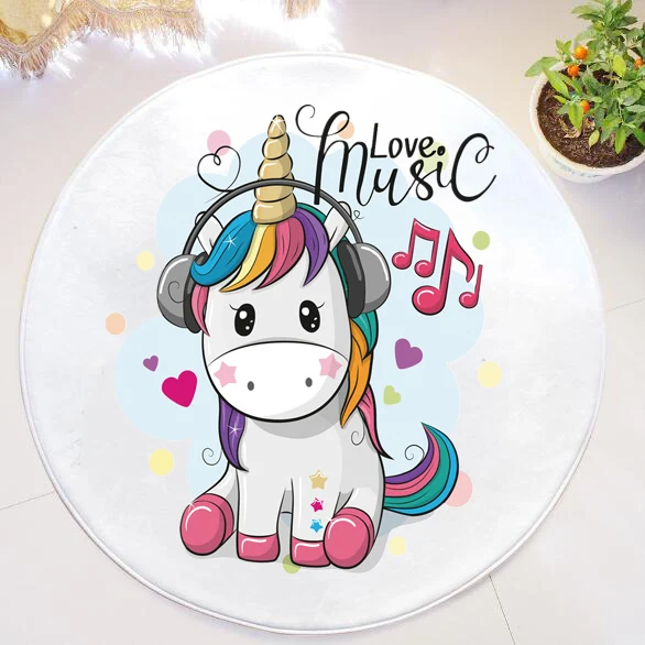 Music Unicorn Забавный Красочный Galaxy натирает Единорог круглый коврик ковры для гостиной Новинка девчачий розовый Dab Единорог площадь коврик акварельный - Цвет: Music Unicorn