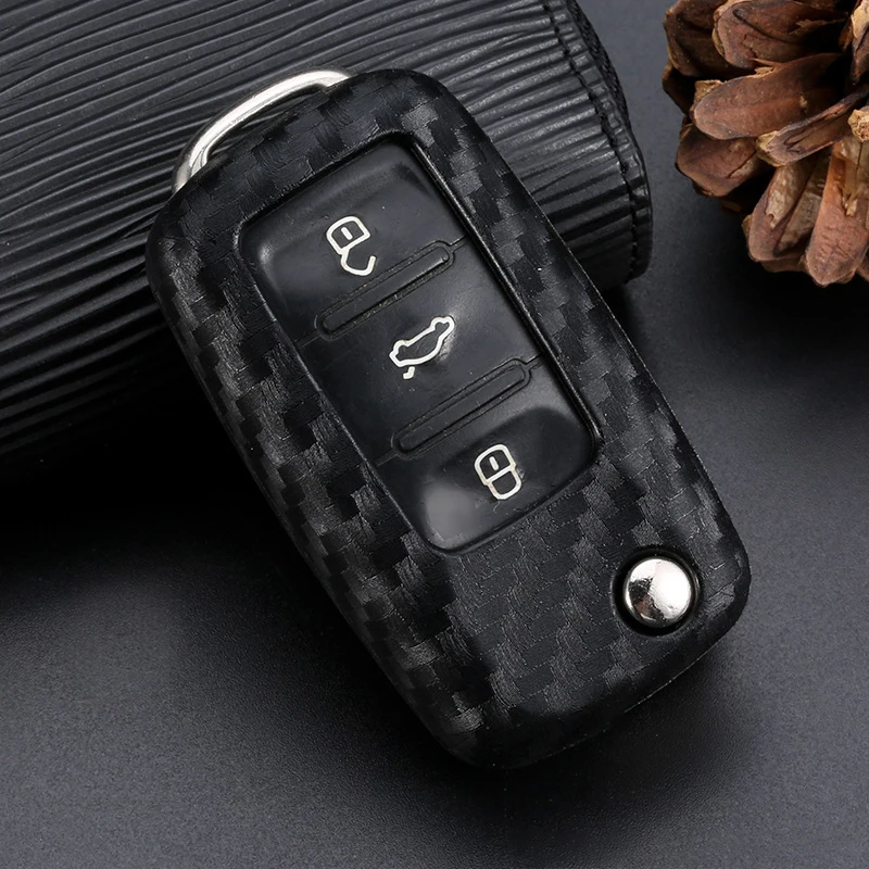 

For Volkswagen New Bora Golf Skoda Key Case New Car Carbon Fiber Silicone Folding Remote Control Key Case