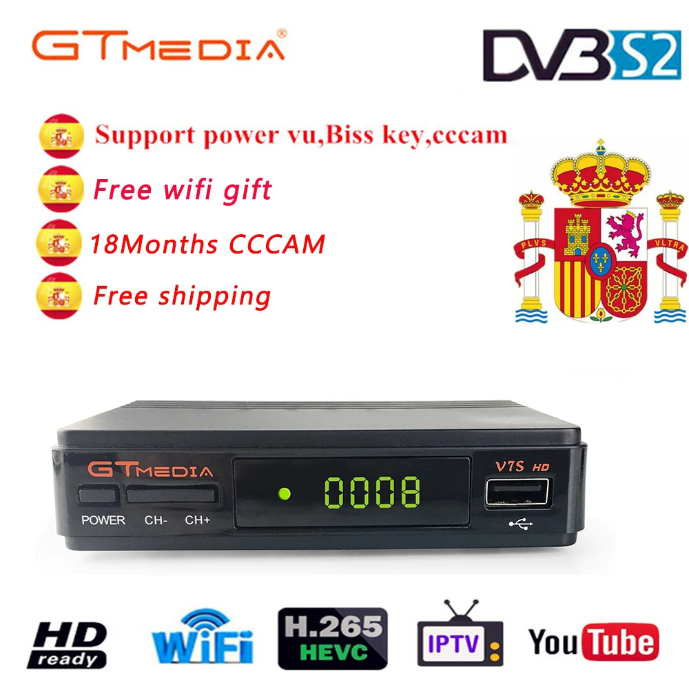 TheNew поступление GTMEDIA V7S hdSpain 7 Cline CCcam sks iks спутниковый ресивер DVB-S2 DVB-T2 спутниковый ТВ комбо приемник спутниковый