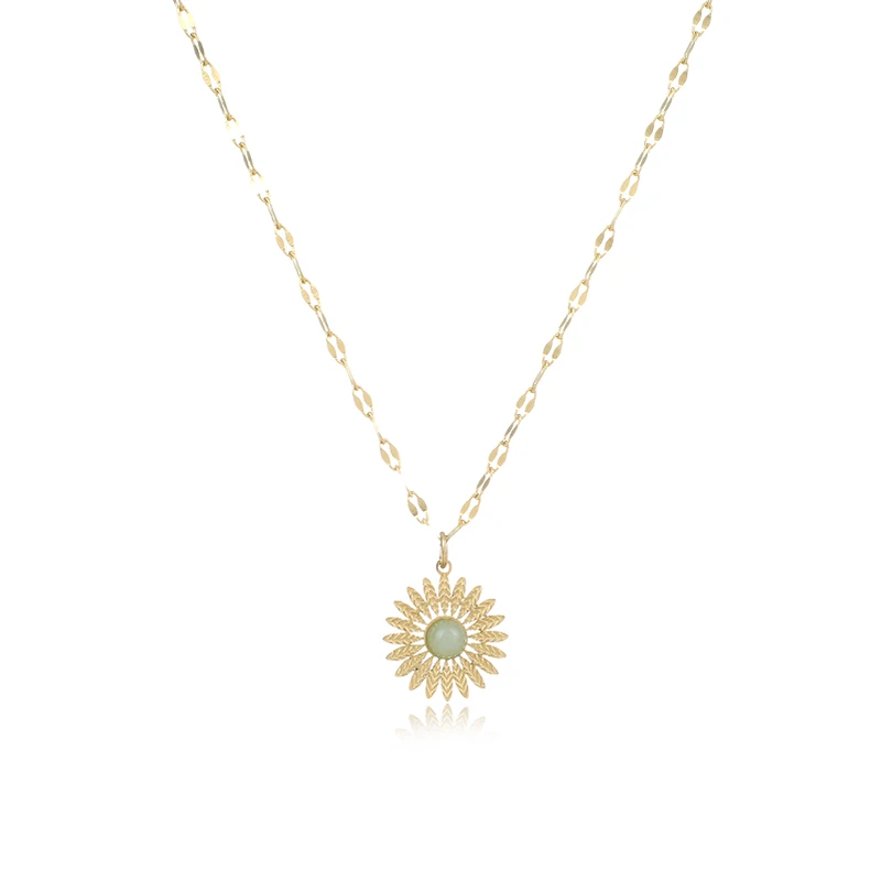 

Trendy Flower Natural Stone Pendant Necklace for Women 14K Stainless Steel Accessories Charm Metal Collar Golden Necklace Gift