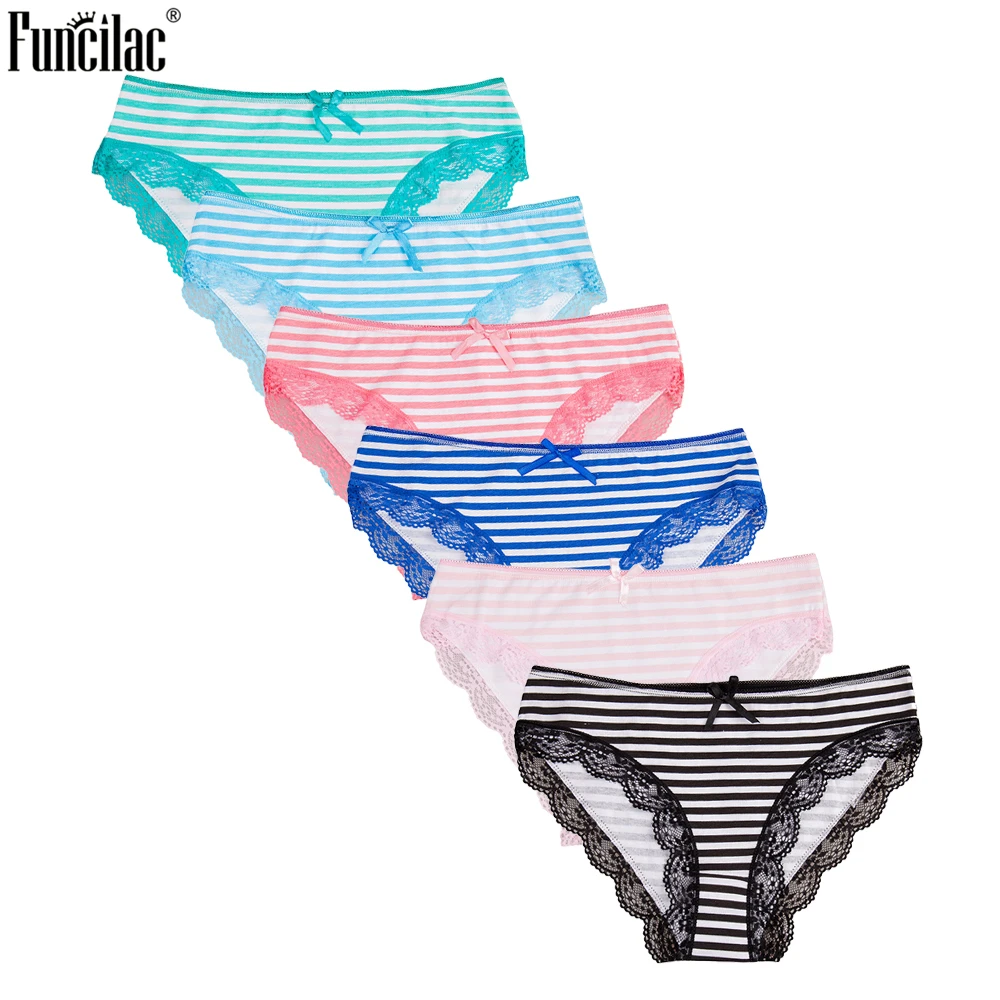 FUNCILAC кружевное нижнее белье из хлопка женские сексуальные трусы в полоску с