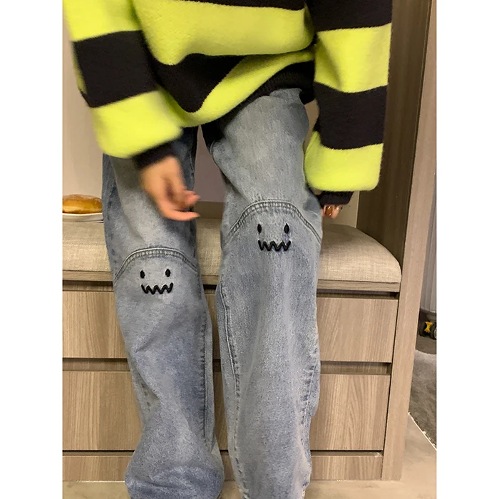 Plus Size Womens High Waist Straight Baggy Fashion Y2K Streetwear Harajuku Vintage Casual Female Wide Leg Jeans Trouser Pants