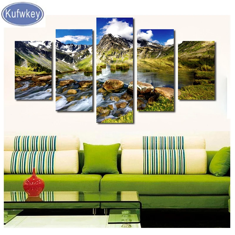 5 панелей алмазная живопись с маленькими потоками пейзаж полноразмерная/круглая