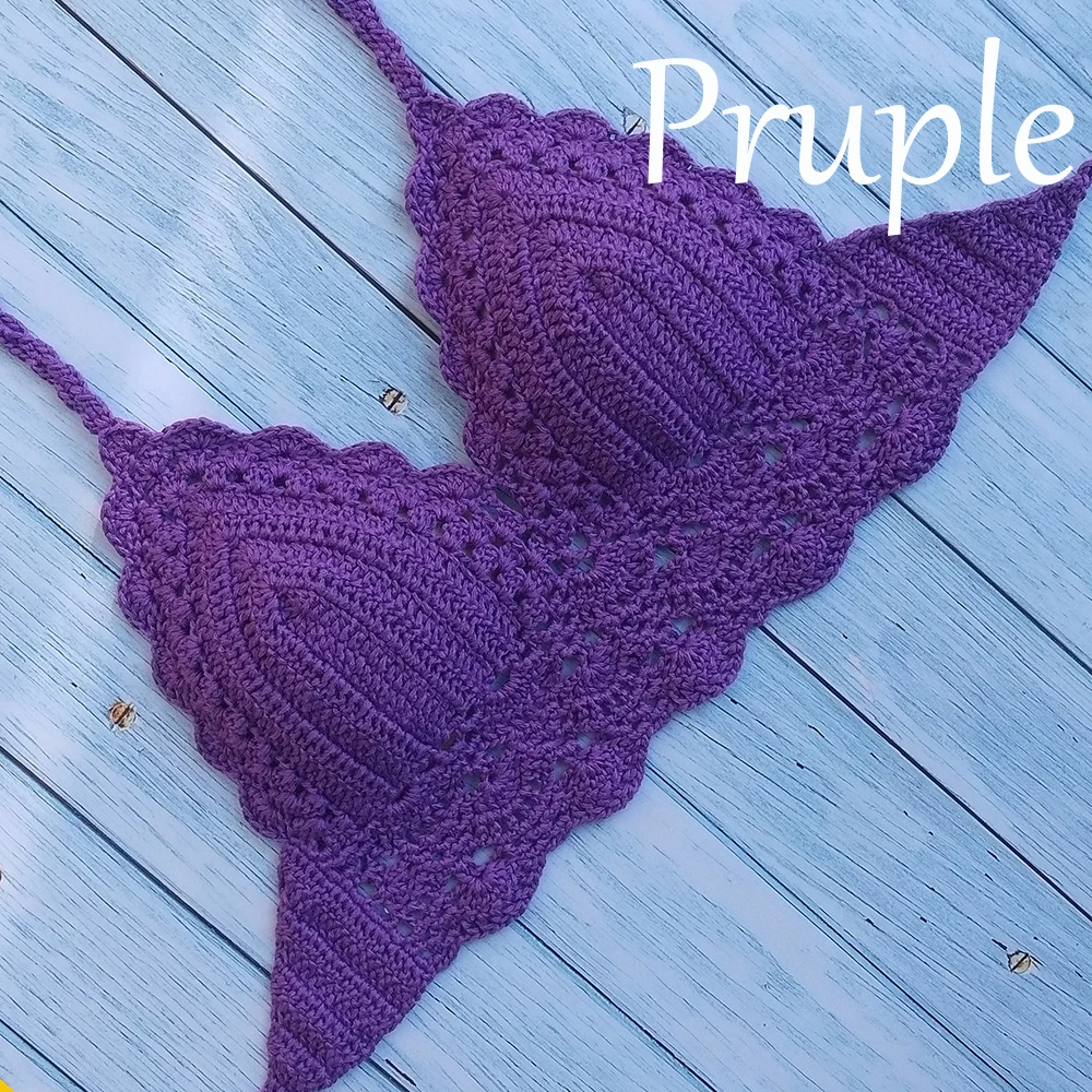 10 Colors Have Lining Womens Bikini Top Sexy Crochet Knit Separate Female Swimsuit Push Up Bra Beachwear Plus Size Bathing Suits