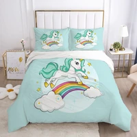 kids cartoon bedding set for children baby crib duvet cover set pillowcase blanket quilt cover 100x120140x200 blue unicorn