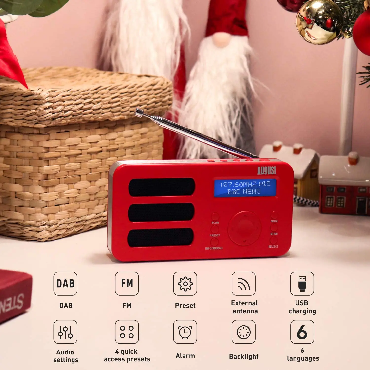 Портативное цифровое радио August MB225 DAB/DAB +/FM RDS функция двойная сигнализация