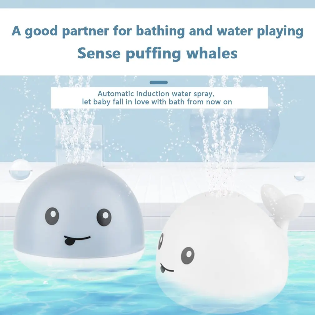 Baby Bath Toys Cute Cartoon Whale Spray Water Shower Swim Pool Bathing Toys Electric Whale Bath Ball with Light LED Light