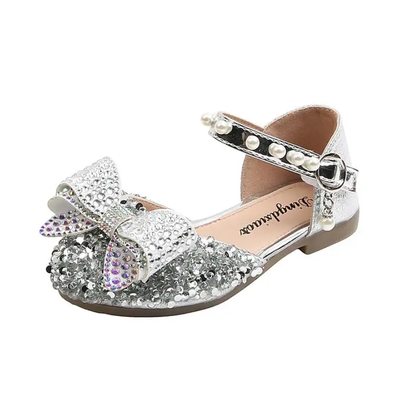 

Girls Sandals Rhinestone Butterfly Latin Dance Kids Shoes Children Flat Heel Princess Shoes Glitter Leather Party Dress Wedding