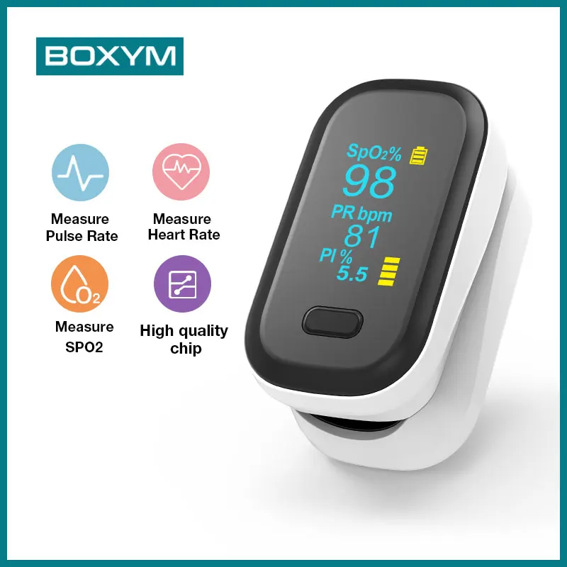 

BOXYM Portable Medical Finger Pulse Oximeter blood oxygen Measure SpO2 value Heart Saturation Meter Rate OLED Oximetro de dedo
