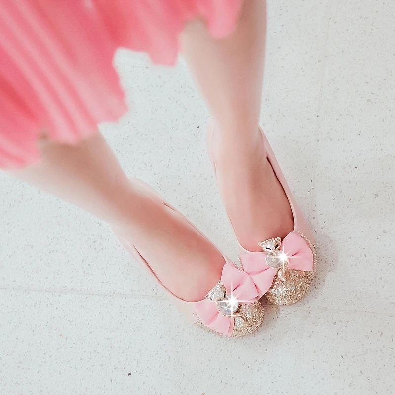 

FashionYoung GirlCrystal Sequin High HeelsBigGirl Party Shoes 3-5cmHigh Heel Kids Bow Shoes Pink Dance Shoes Kid Girl PartyShoes