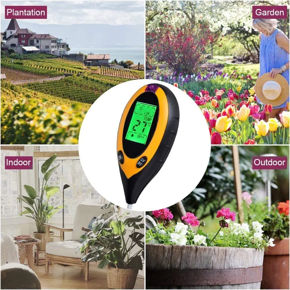 Soil Test Kit 4 IN 1 Digital PH Meter for with Sunlight/Moisture/Temperature Measuring Tester Tool Garden Farm Lawn | Инструменты
