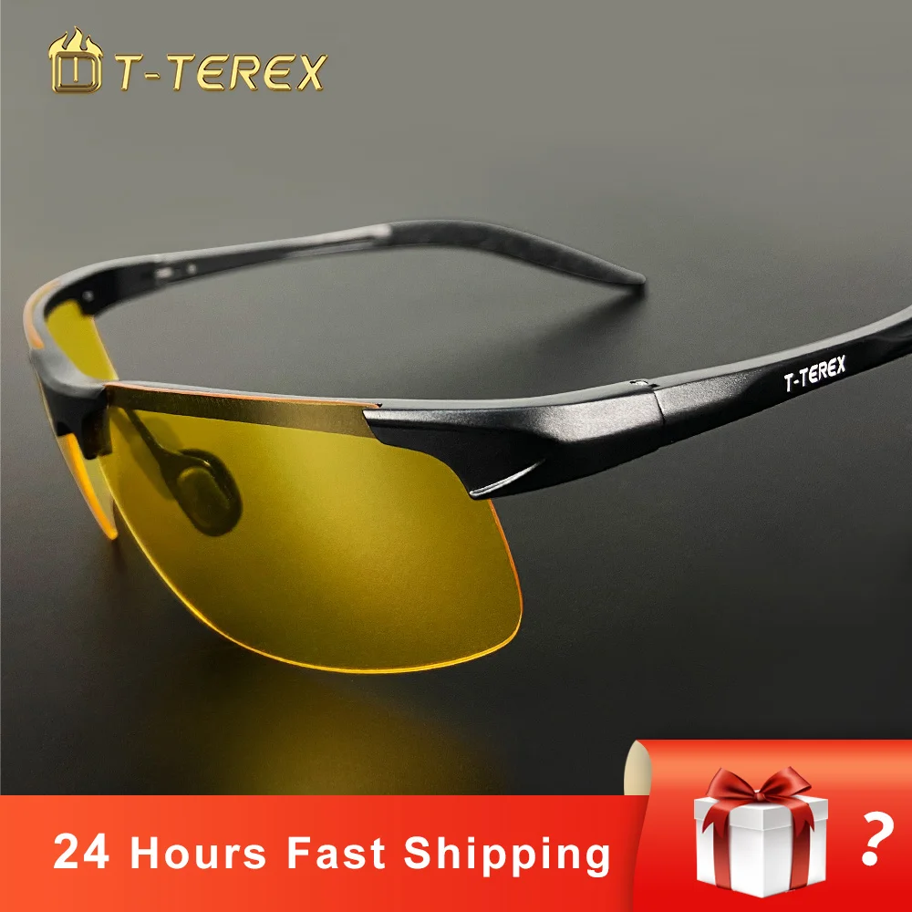 Мужские очки ночного видения T-TEREX, поляризационные антибликовые линзы UV400 в алюминиево-магниевой оправе, желтые солнцезащитные очки для вождения автомобиля