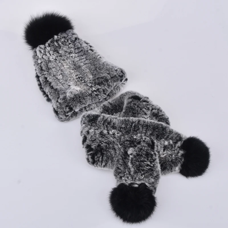 Детские Натуральная шапка из меха кролика рекс с зимний теплый шарф Кепки для