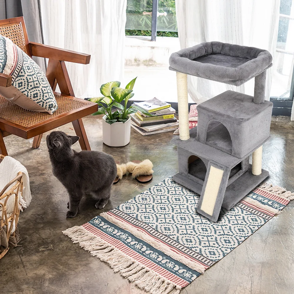 

34" Cat Climb Tree Holder Cat Tower Large House Gray Pet Cat Tree Scratcher Post Scratching Climbing Jumping Toys