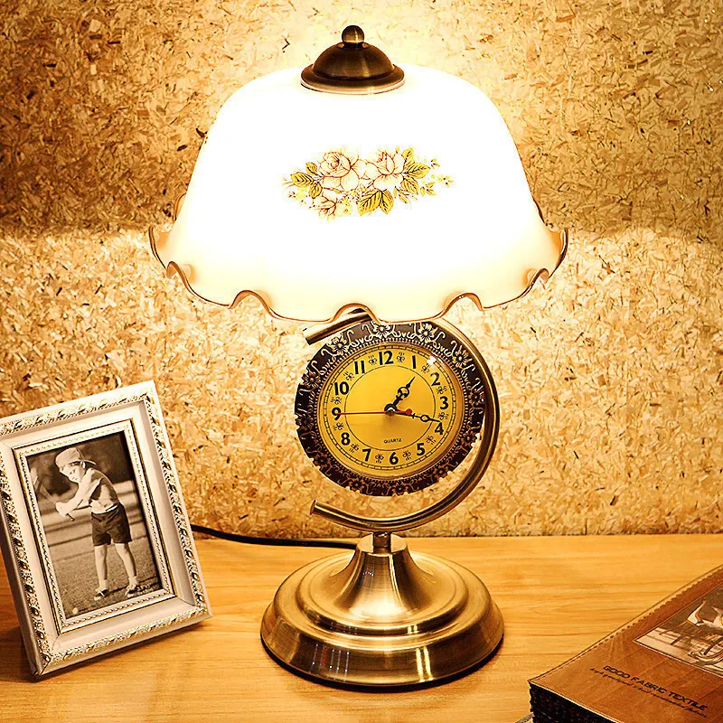 ODIFF  retro desk lamp lamp of bedroom the head of a bed with clock one European glass LED lamps and lanterns that move light