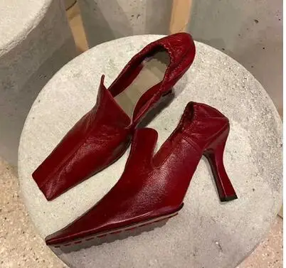 

BONJEAN White Leather High Heel Shoes Square Toe Mary Janes Vintage Thick Heels Women Pumps Sexy Shoes