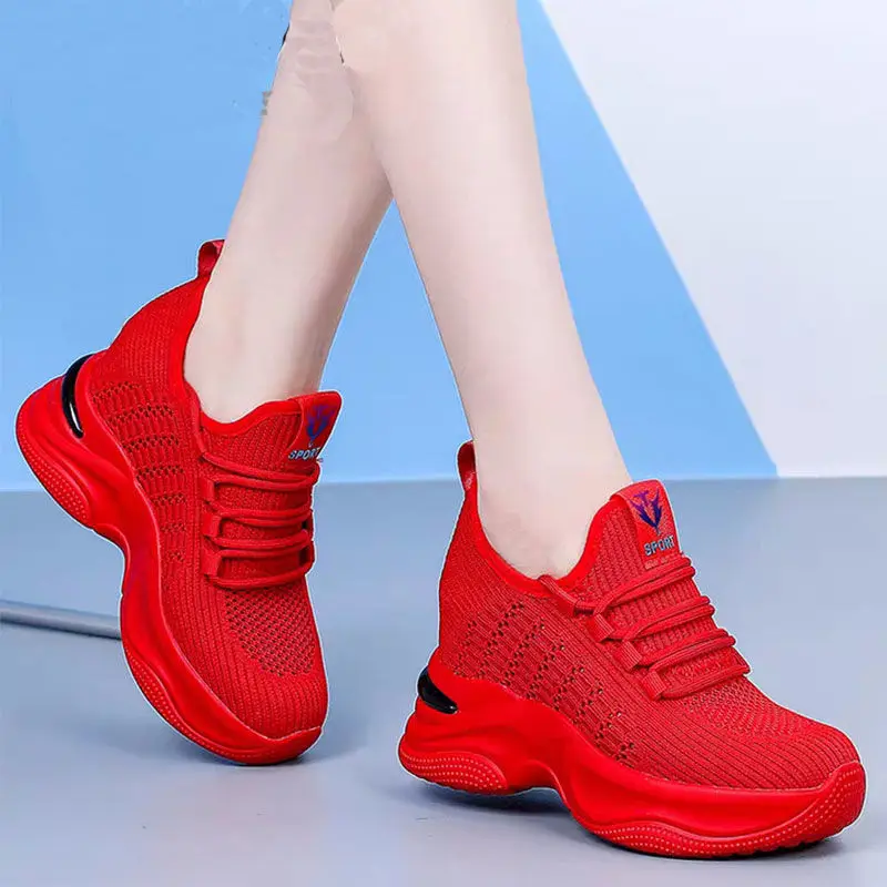 

Height Increasing Insole Women's Shoes 2021 Summer New Mesh Breathable Hollow Clunky Casual Sports Wedge Mesh Surface Shoes