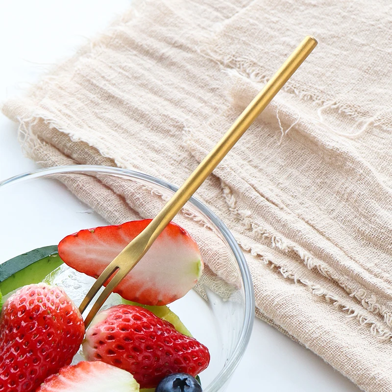 Милые фруктовые вилки из нержавеющей стали для детей, двухшиповые вилки для закусок, десертов, столовые приборы для дома и кухни.