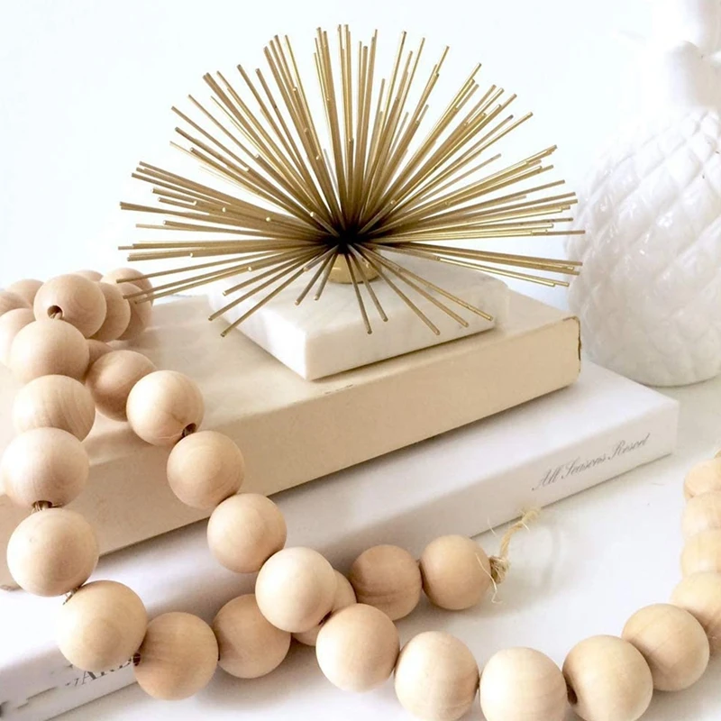 

3 Pack Wood Bead Garland with Cotton Tassel, Rustic Wooden Bead Decor, Farmhouse Home Wall Hanging Decoration