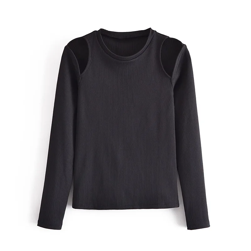 

Spring Autumn Women's Fashion Sexy Shoulder Hollow Slim Long Sleeve T-Shirt Top