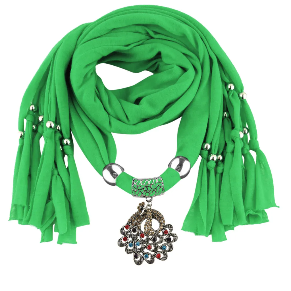 Весна Зима полиэстер шарф женский сплав павлин кулон кисточкой подвеска с