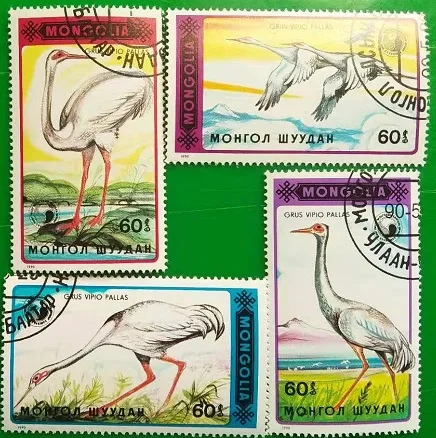 

4 шт., штамп почты Монголии, 1990, штамп крана, штамп птицы, коллекция штампов, используется с почтовой отметкой