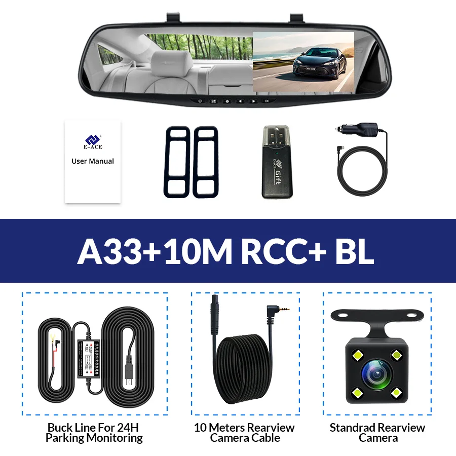 E-ACE Full HD 1080 P Автомобильный видеорегистратор Камера Авто 4.3 дюймов Зеркало заднего вида цифрового видео Регистраторы объектив registrat видеокамера